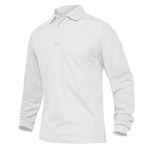 EKLENTSON Long Sleeve Polo Shirts Mens Quick Dry Rugby Cool Breathable Workwear Tees White,XL