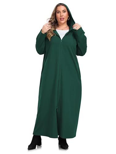VOGMATE Batas de Casa Mujer Talla Grande con Capucha Larga Albornoz con Cremallera Bata Algodon Albornoces Suave Dressing Gown Women