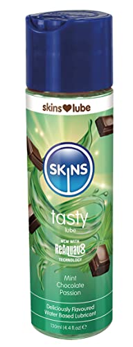 SKINS Gleitgel mit Minzschokoladengeschmack – wunderschön schmeckendes, essbares Gleitmittel für oralen Genuss und Geschlechtsverkehr