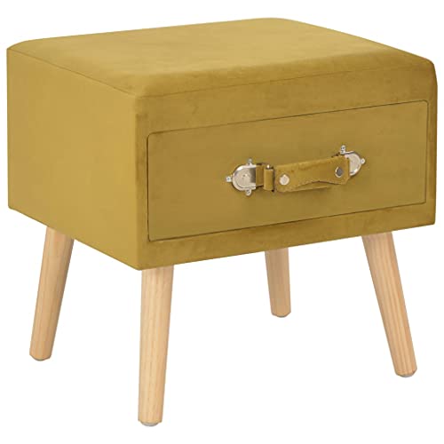 Table de chevet moutarde en velours 40x35x40 cm