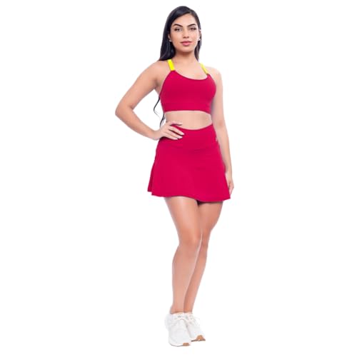 Conjunto Esportivo Beach Tennis Feminino Fitness Com Bojo Removível Tecido Poliamida Premium (Pink, M)