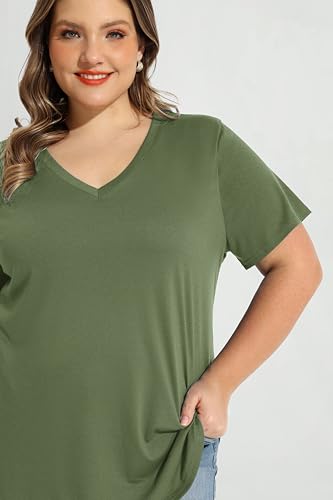 Image of RITERA Women Plus Size Tops Tie Dye V Neck Shirt Floral Camo Summer Short Sleeve Tunic Oversized Ladies Blouse XL-5XL