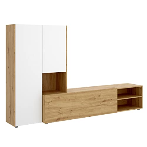 DEKIT GRUPO RIMOBEL KEI Composición de salón TV, Melamina, Blanco y Nordic, 141x227x40 cm