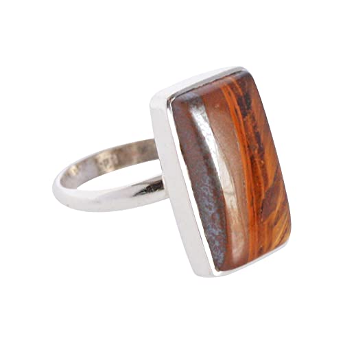 Bague camée en argent sterling 925 avec pierre précieuse œil de tigre RI-3487A