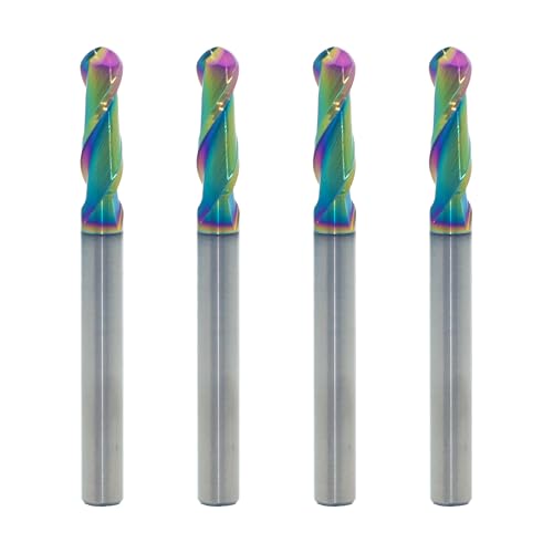 3/16" DLC Coated 2-Flute Carbide Ball Nose End Mill, 4Pcs
