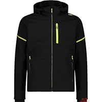 CMP - Giacca da uomo con cappuccio removibile in softshell ripstop, Nero, 52