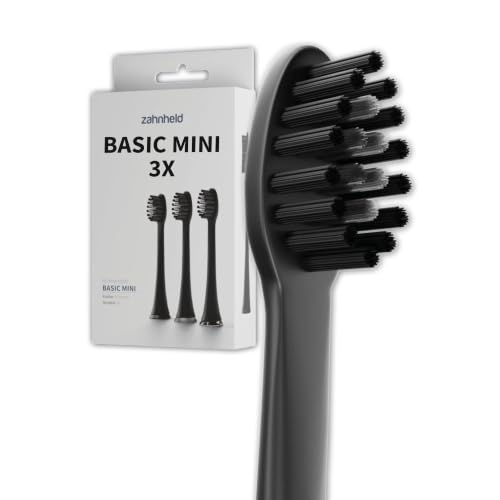 Zahnheld Basic Mini Bürstenköpfe 3 x Zahnbürstenköpfe für elektrische Zahnbürste Gero G2 Zahnbürstenaufsatz für Kinder - Zahnreinigung Zahnfleisch- & Zahnpflege - schwarz