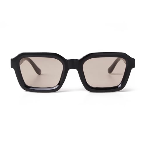 ADE WU Trendy Square Sunglasses for Women Men, Retro 70s 80s Vintage Unisex Stylish Indoor Sun Glasses,Black Frame Lightly Brown Lenses