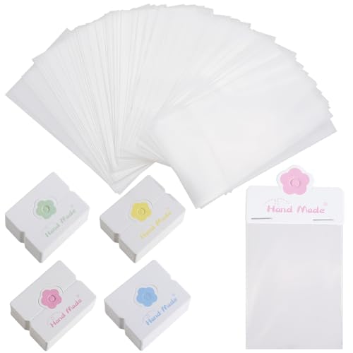 SOFPLATE 160 Sets 1.97 x 2.44 Inch Bracelet Packaging Cards Jewelry Paper Cards Handmade Flower Foldable Header Clear OPP Craft Bags for Showing Bracelets Earrings Keychains Business Selling Packaging