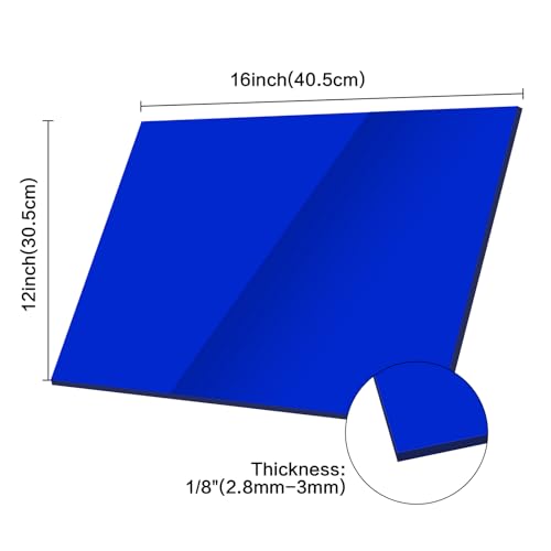 Image of Blue Acrylic Sheet 12 inch x 16 inch, 2 Pack FFGODO Glossy Translucent Colored Cast Plexiglass Sheets 1 /8 Inch Thick for DIY Display Projects, Handcraft, Painting, Signage, Easy to Laser Cutting & Engraving