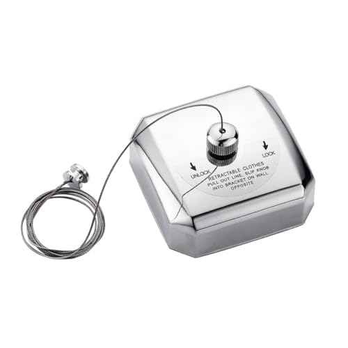 Cabilock Clothesline Retractable Clothes Line Washing Line Retractable Washing Line Wire Portable Clothes Drying Cotton Rope for Laundry with Rods Garment Hanging Silver Stainless Steel