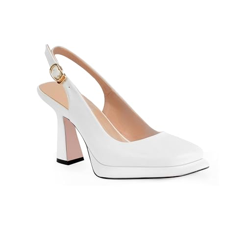 Image of High Heels for Women Slingback Square Toe Pumps Shoes Closed Toe Heels Mary Jane Fashion Dressy Platform Heeled Sandals