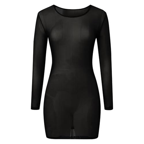 Robe en maille fine transparente avec manches longues stretch