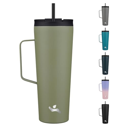 Image of Konokyo 26 oz Insulated Tumbler with Handle & Straw, Stainless Steel Mug