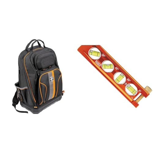 Klein Tools 62800BP 40-Pocket Electrician Backpack with 6-Inch Magnetic Torpedo and Conduit Level, Tradesman Pro XL and 935AB4V