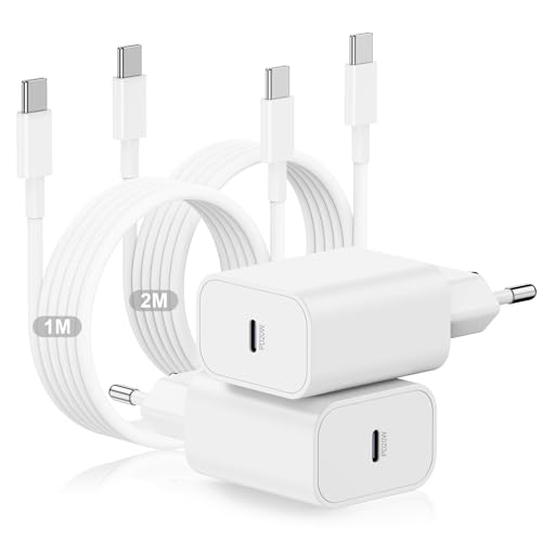 USB C Ladegerät 20W 2-Pack PD Schnellladegerät mit 2M+1M USB C to USB C Ladekabel Original für Apple iPhone 17 16e 15/17 16 15 Pro Max/Plus Type C Netzteil Stecker mit Kabel für iPad Pro/Air/Samsung