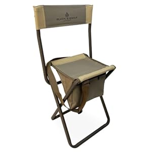 Black Sierra Folding Hunting Stool w/Under Seat Storage Pouch and Carry Strap, Lightweight Portable Hunt Chair w/Backrest, Heavy-Duty Steel Frame Supports 250 LBS, for Hunting, Fishing, Camping