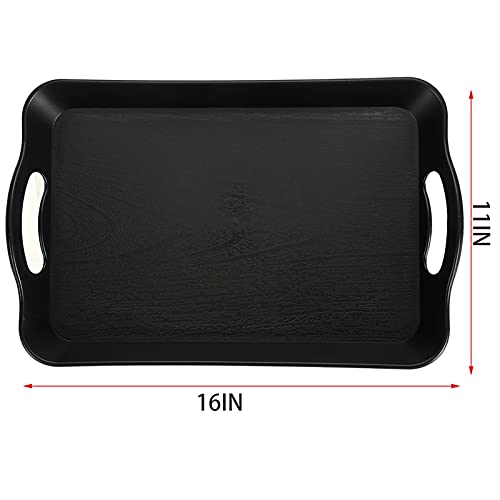 Cedilis 3 Pack Black Serving Trays With Handles,16 X 11In Rectangular Non Skid Multi-Purpose Plastic Ottomantray For Restaurant thumb #1