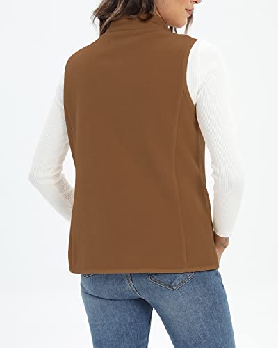 Xeoxarel Women's Soft Polar Fleece Vest, Lightweight Sleeveless Jackets Outerwear Full-Zip Pockets Casual Clothes Camel Brown Medium #TOP6