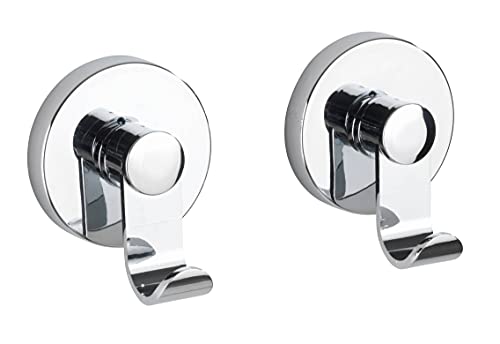 WENKO Vacuum-Loc® Haken-Set Irun, 2er Set Wandhaken, Handtuchhaken für Küche, Bad & den gesamten Haushalt, Befestigung ohne Bohren, Aufhängung für Badtücher, Schals, & Tücher, je 6 x 7 x 5 cm, Chrom