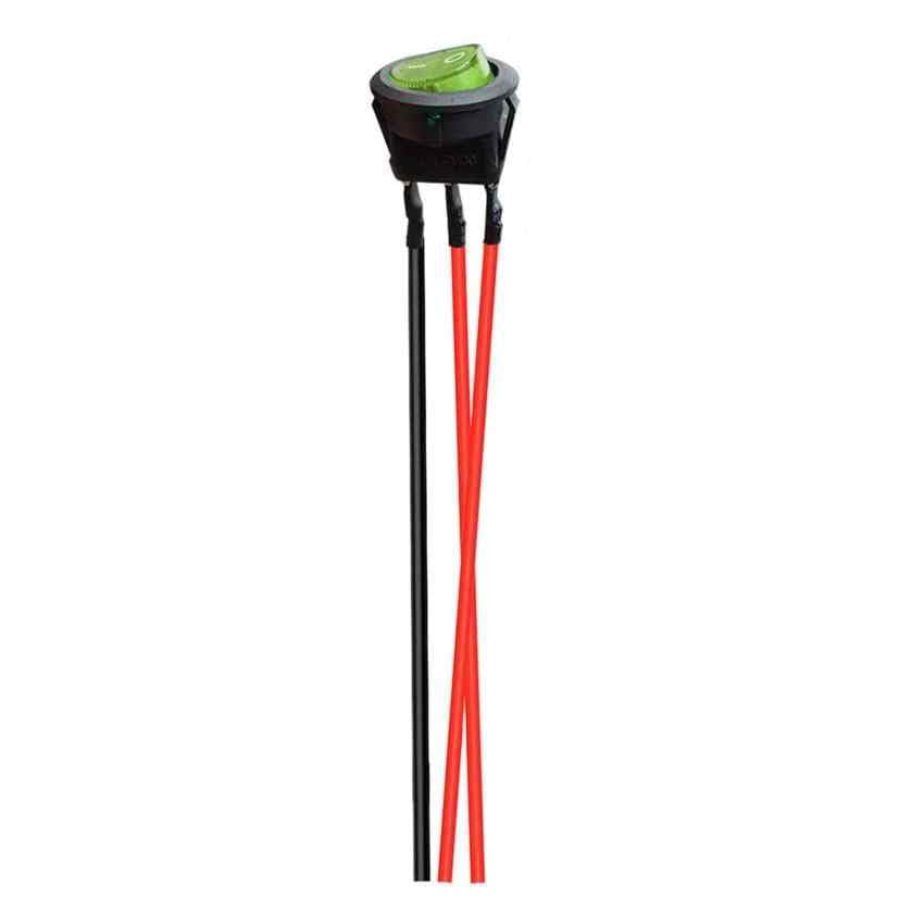 Interruptor redondo con cable basculante de 3 vias, Interruptor basculante 3 pines, Interruptor palanca 3 cables, ON/OFF 20A 12V DC SPDT, Longitud del cable 14 cm, LED verde