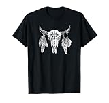 Bull Skull TShirt Tribal Design Feathers Eagle Wolf Mountain T-Shirt