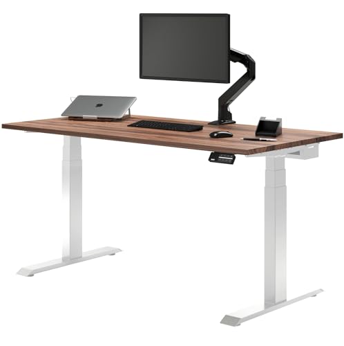 Image of Desky Dual Hardwood Sit Stand Desk - Electric Standing Desk - Dual Motor,3 Stage Adjustable Height Desk - Solid Wood Whole-Piece Top - Standing Desk with Cable Management
