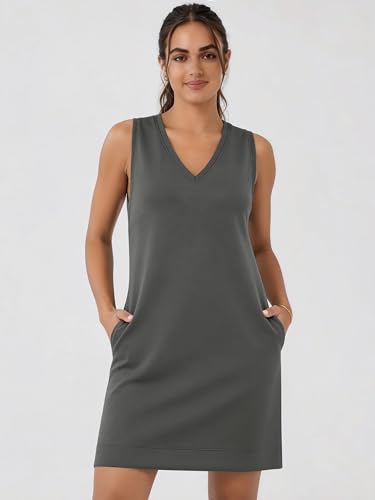 Image of ODODOS Modal Soft V-Neck Tank Dress for Women Sleeveless Sundress Casual Relaxed Summer Dress with Pocket