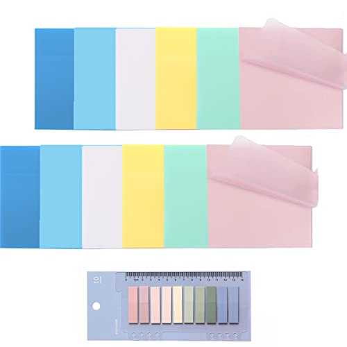 Lot de 800 feuilles de notes adhésives transparentes étanches et translucides - 6 couleurs et 2 tailles - Bloc-notes autocollants pour étudiants, école et bureau (7,6 x 7,6 cm, 4,6 x 1,2 cm) (coloré) Cover