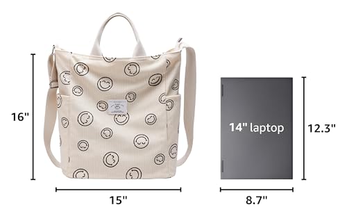 Image of KALIDI Corduroy Tote Bag, Large Slouchy Hobo Messenger Crossbody Bag | Anti Splash Zipper Side Pockets Shoulder Bag Adjustable Strap Lightweight Casual Work Shopping Women