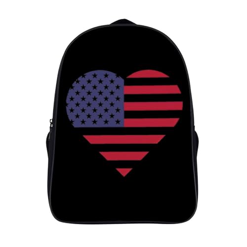 U.S. Flag Heart Funny 16 Inch Backpack for Men Women Casual Daypack with 2 Compartment for Travel Work