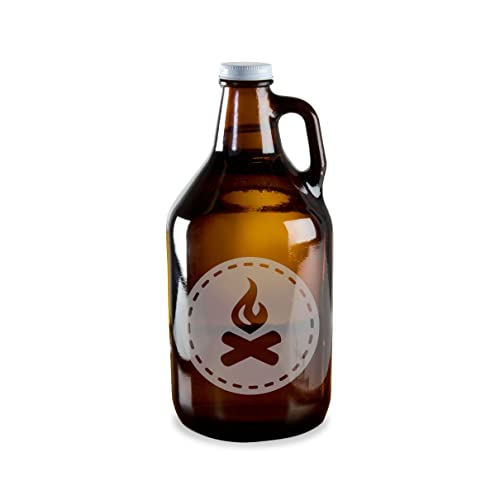 Milk Mug Designs Campfire Badge Fire Camping Bonfire Etched Glass Beer Growler 64 oz
