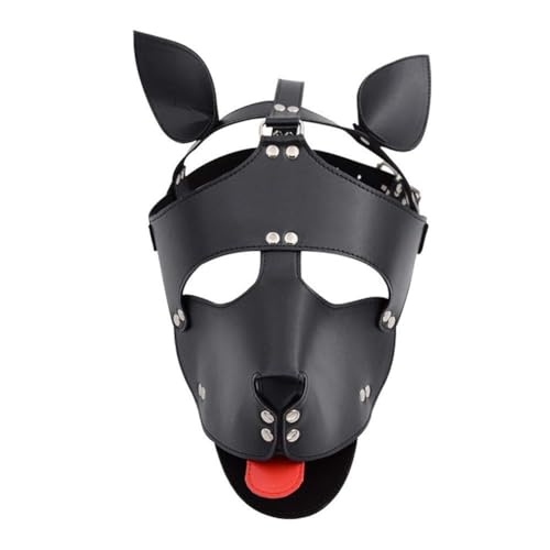 Moinha Hund Ledermaske Haubenmaske SM Kopfmaske Sex Bondage Restraint Maske Schwarze Slave Haube Maske Fetisch Paar Flirtet Sexspielzeug Verstellbare Cosplay Halloween Maskerade Augenmaske