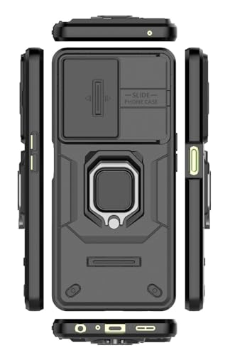 Image of ShieldTech Back Cover Case Compatible to OnePlus Nord CE 3 Lite 5G with Sliding CamShield & 360 Protection Ring Stand Mobile Phone Cover Case for 1+ Nord CE3 Lite 5G (PC, Black)