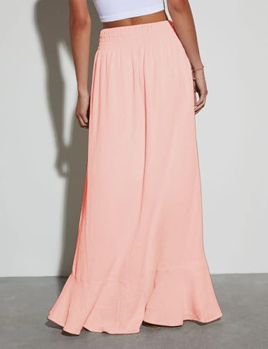 Image of Minclouse Women's Elastic Tie Waist Button Down Maxi Skirts Casual Loose Flowy Swing Slit Front Dress
