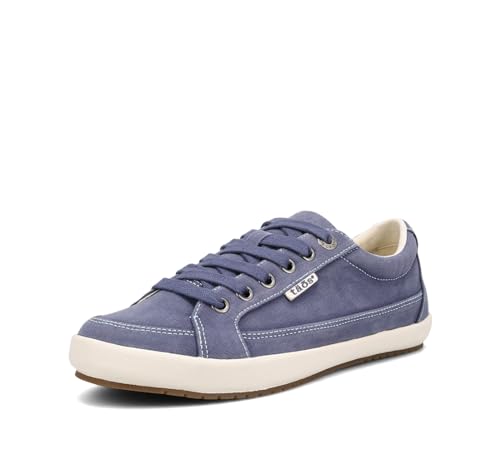 Taos Moc Star 2 Women's Sneaker - Fresh Canvas Design with Removable Footbed, Arch Support and Durable Lightweight Outsole for All Day Walking and Everyday Style Indigo Distressed 8.5 (M) US