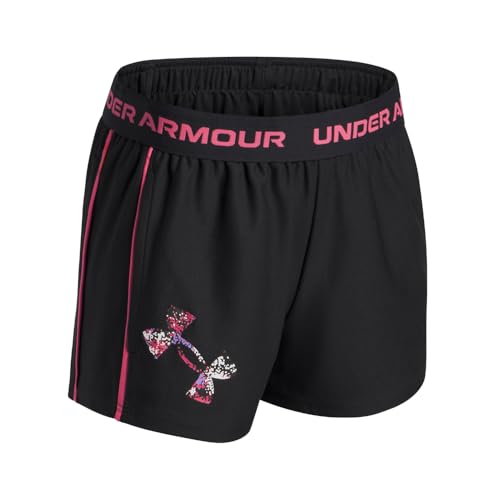 Under Armour Shorts com logotipo Tech Play Up para meninas, (002) Preto/Super Rosa/Super Rosa, M