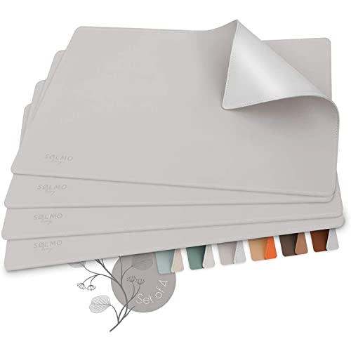 sølmo I Mantel Individual de Cuero Sintético I 4 Piezas de Manteles Individuales I Trenzado Antideslizante Salvamanteles Lavables - Alfombrillas de Comedor [Lila y Plateado]