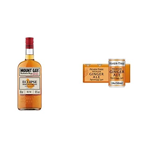 Mount Gay"Rum & Ginger" Cocktail Bundle 24 serves - Mount Gay Eclipse Barbados Golden Rum 70cl & Fever-Tree Refreshingly Light Ginger Ale 8 x 150ml (Pack of 3, Total 24 cans) Cover