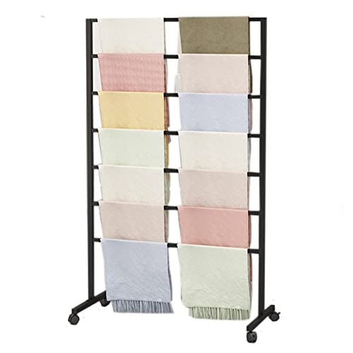 UWYTGF Mobile Multi-Purpose Display Rack Holder for Scarf/Jeans/Wrapping Paper/Cloths,Floor Standing Large Capacity Muti-Layer Storage Organizers with Wheels,Black,Length80Cm
