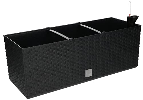 KOTARBAU® Blumenkasten 50x20x20cm mit Bewässerungseinlage Anthrazit Rattan Imitation
