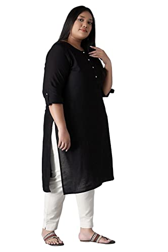 Image of W for Woman Women's Cotton Straight Fit Straight Round Neck Solid Kurta