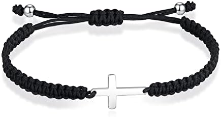 JAYUMO Cross Bracelet for Women, Ankh Cross Adjustable Nylon Rope Christian Handmade Braided Bracelet for Men Women (Black Cross)