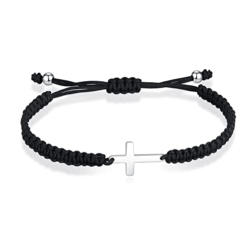 Jayumo Cross Bracelet For Women, Ankh Cross Adjustable Nylon Rope Christian Handmade Braided Bracelet For Men Women (Black Cross) #TOP22
