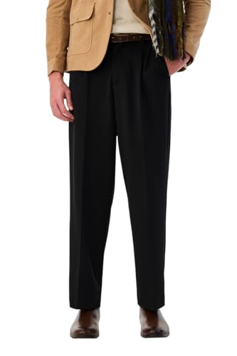 Image of SNITCH Men Trousers Formal Wear | Relaxed Fit Pleated Front Straight Leg Plain Design | Durable Polyester Blend for Office & Business Meetings