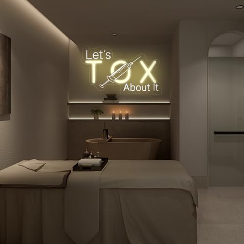 Image of Let's Tox about it Neon Sign Botox LED Light Injector Spa Studio Decor | USB Powered Dimmable Beauty Spa Sign Medspa Decoration Business Open Welcome Wall Art, 15.7 inchx9.4 inch, Warm White