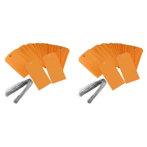 GIWFBQTR 200 Piezas de Etiquetas de EnvíO de PláStico de 4 3/4 Pulgadas X 2 3/8 Pulgadas con Cables Etiquetas de Etiquetado en Etiquetas Colgantes Impermeables (Naranja)