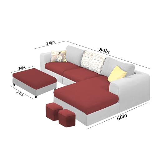 Image of Koza RHS 4 Seater L Shape Sofa Set with Center Table for Living Room (Maroon Grey Fabric) Premium Fabric Sofa