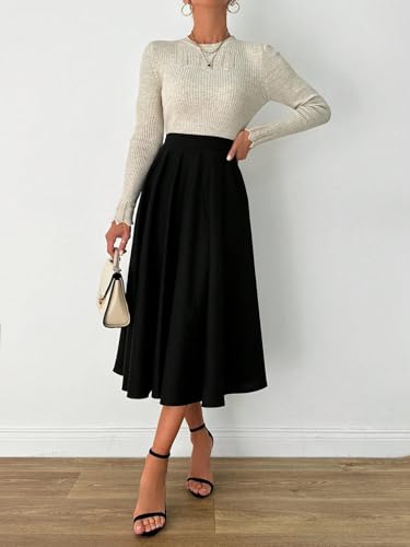 Women's Flowy Trendy Skirt Elegant Plain High Waist Skirt4