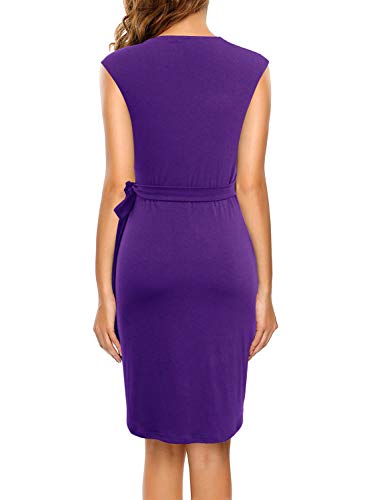 Image of Berydress Women's Vintage V-Neck Sheath Casual Party Work Faux Black Wrap Dress
